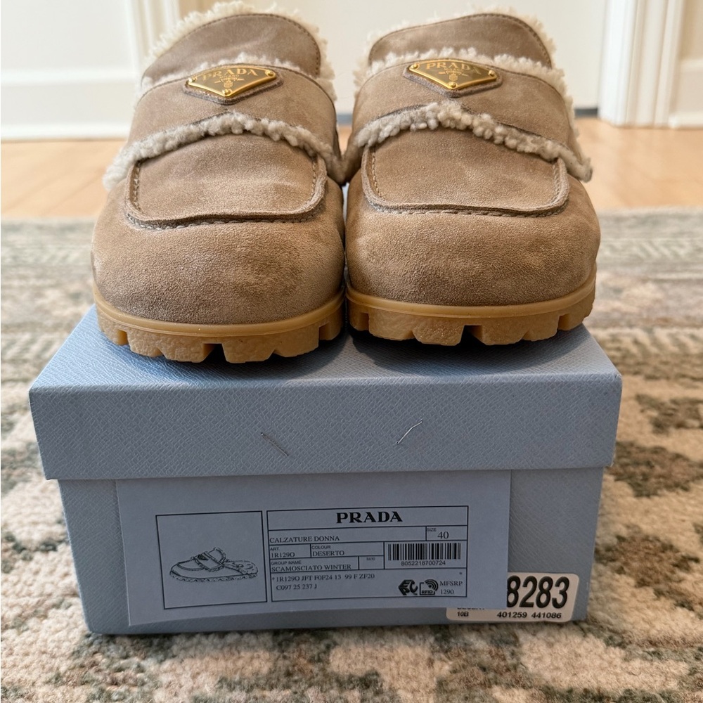 Prada Suede and Shearling Mules - Picture 9 of 11